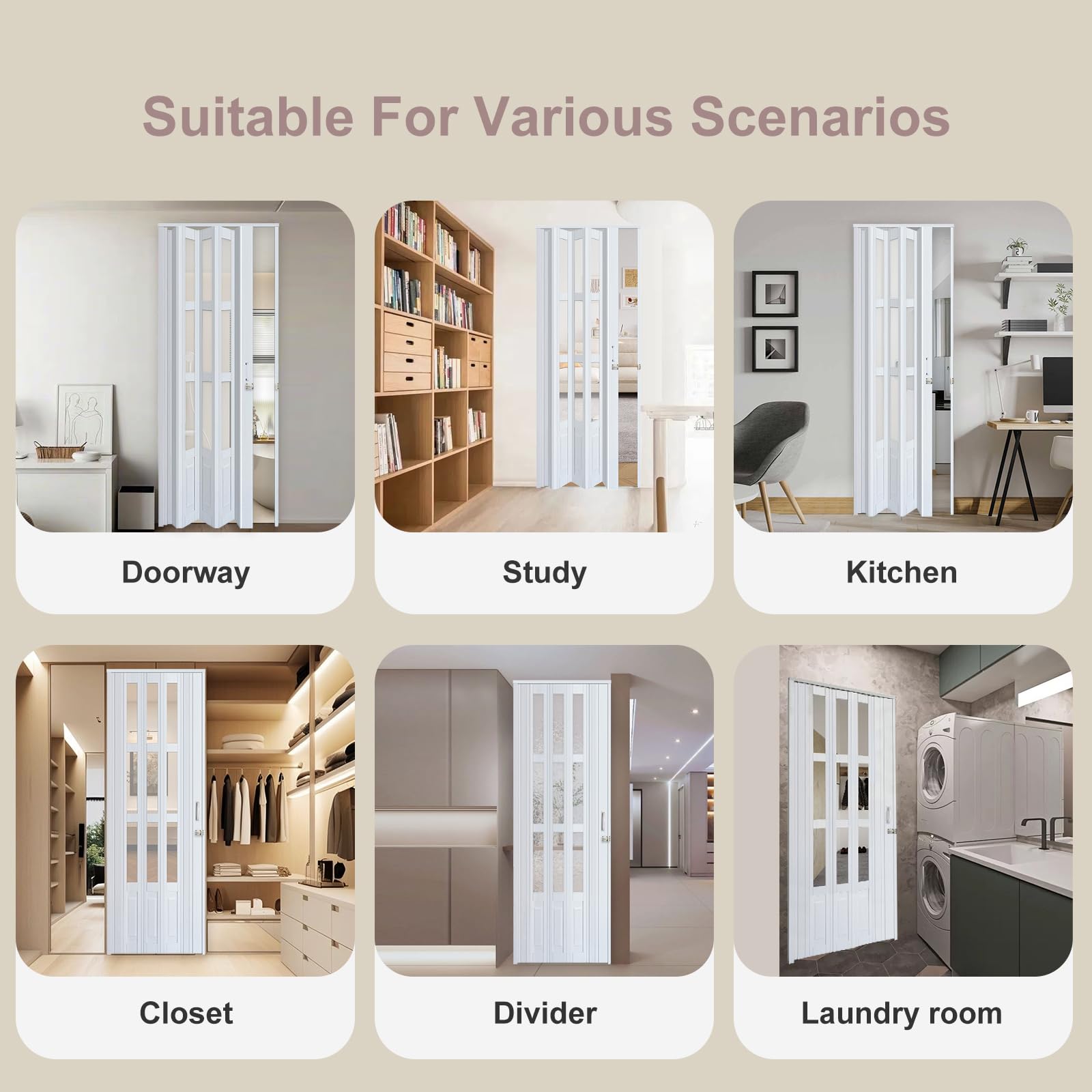 32x80 Inch White Accordion Folding Door with Clear Glass Panels - Interior Closet Door with Hardware & Lock Included - Perfect for Bedrooms, Walk-in Closets, and Room Dividers