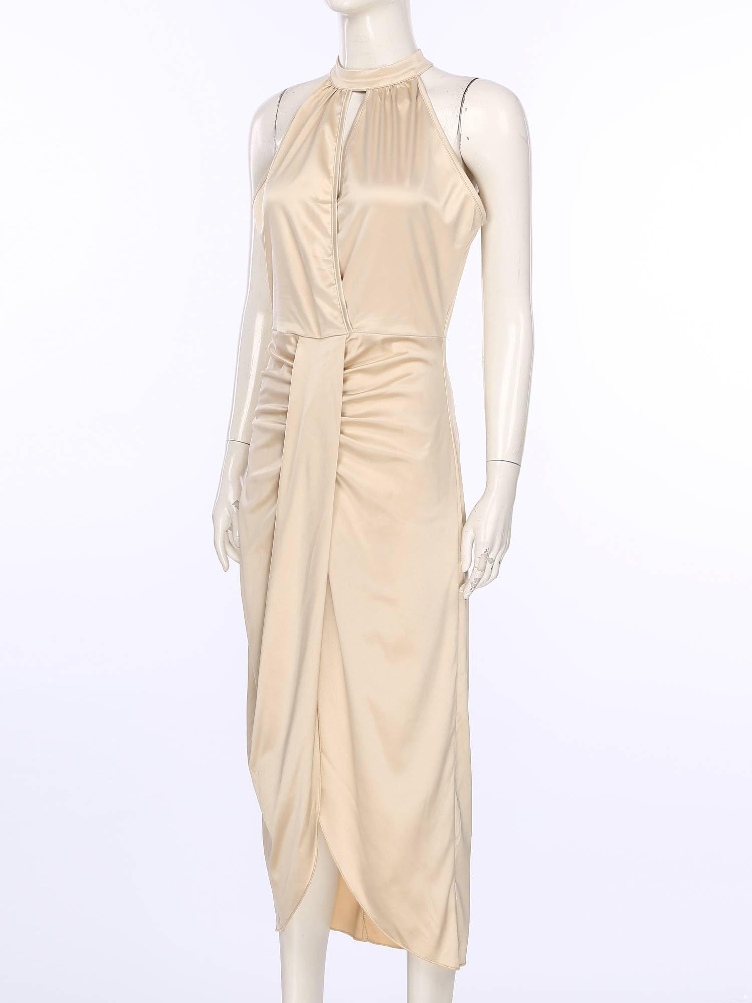Sexy Women's Sleeveless Halter Ruched Bodycon Dress with High Slit - Perfect for Cocktail Parties, Weddings & Night Out | Elegant Wrap Midi Dress for Special Occasions