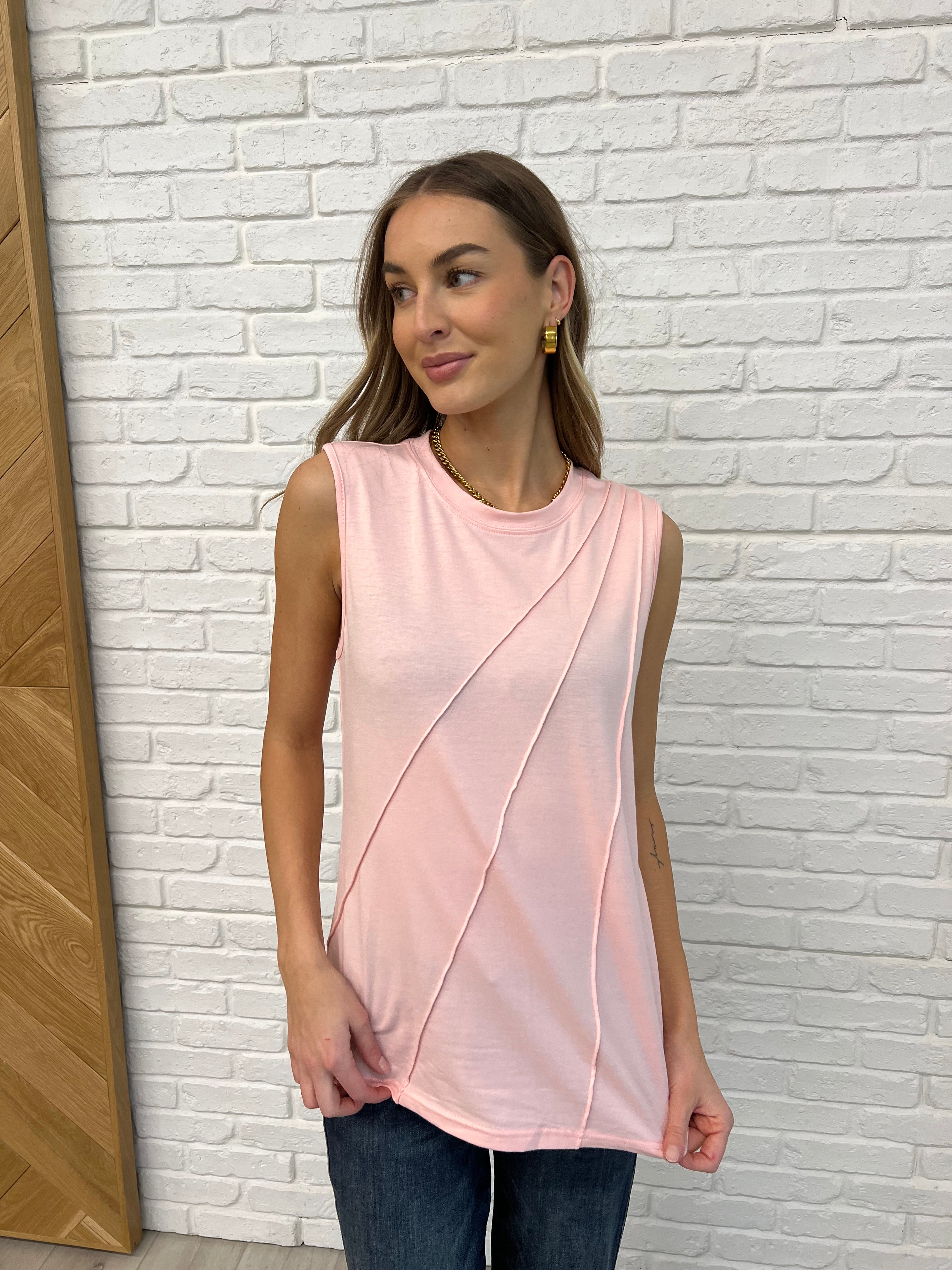 Stylish Pink Pleat Detail Sleeveless Top for Women | Trendy Summer Blouse | Perfect for Casual Outings, Beach Vacations & Date Nights