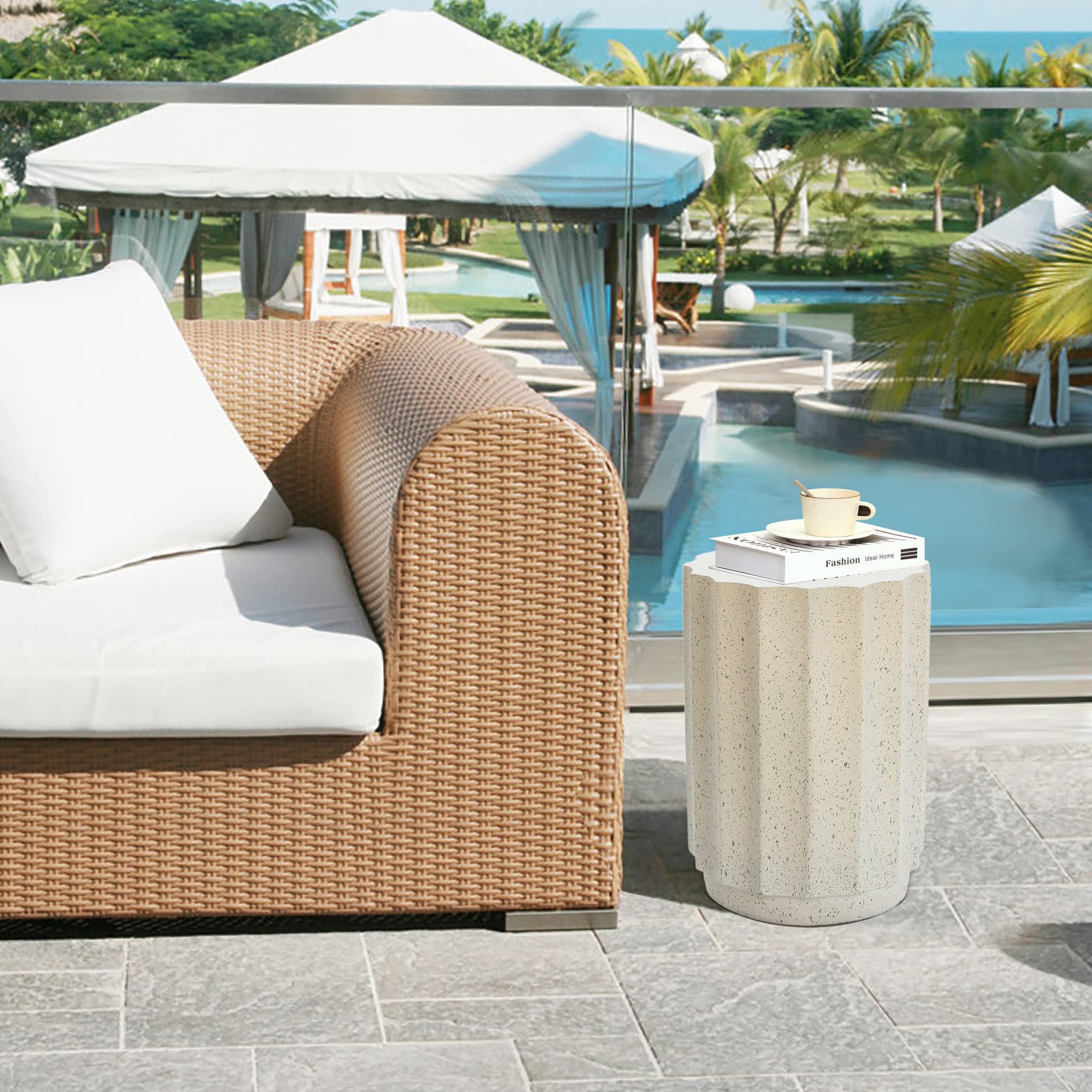 LuxenHome 18 Inch Outdoor Side Table - Cement End Table for Patio, Garden, Balcony | Decorative Stool, Tree Stump Stool, Plant Stand, Drum Table | Perfect for Outdoor Lounging, BBQ Parties & Garden Decor