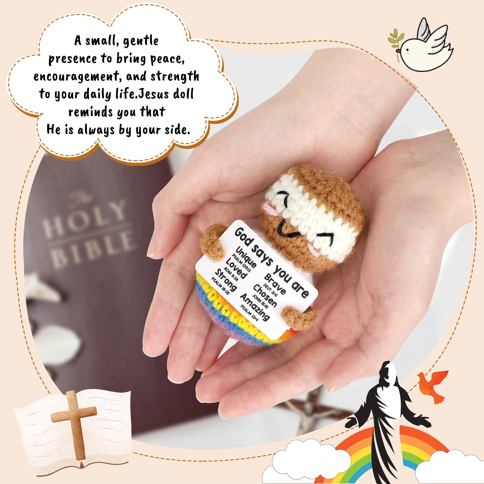 Handmade Mini Crochet Jesus & Christian Animal Plushies - Inspirational Religious Gifts for Easter, Bible Study & Faith-Based Decor - Perfect for Easter Basket Stuffers, Spiritual Presents for Women & Men