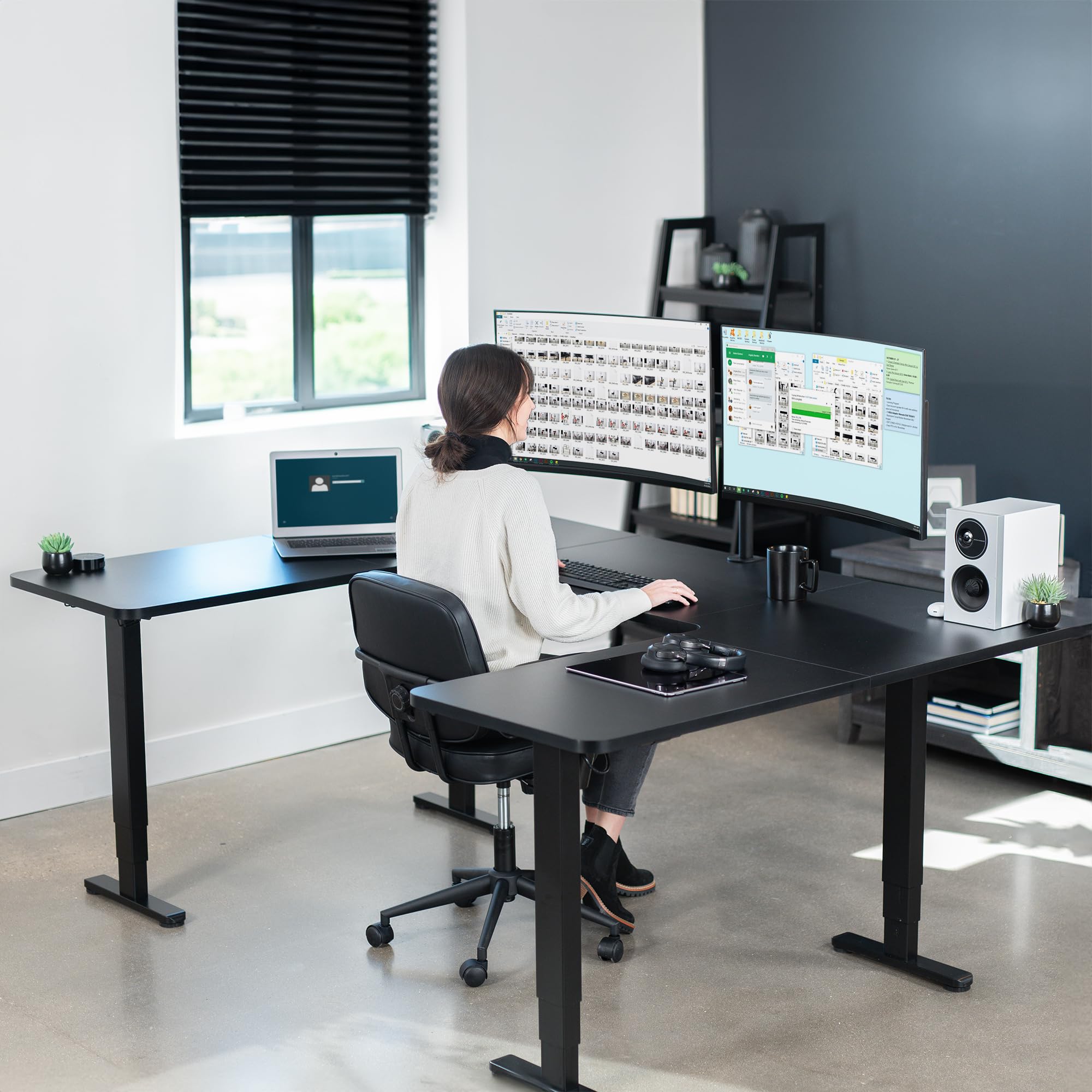 VIVO 83 x 60 inch Large U-Shaped Electric Standing Desk with Memory Controller, Height Adjustable Black Top & Frame (DESK-E4UBB) - Perfect for Home Office, Gaming Setup & Workspace Ergonomics