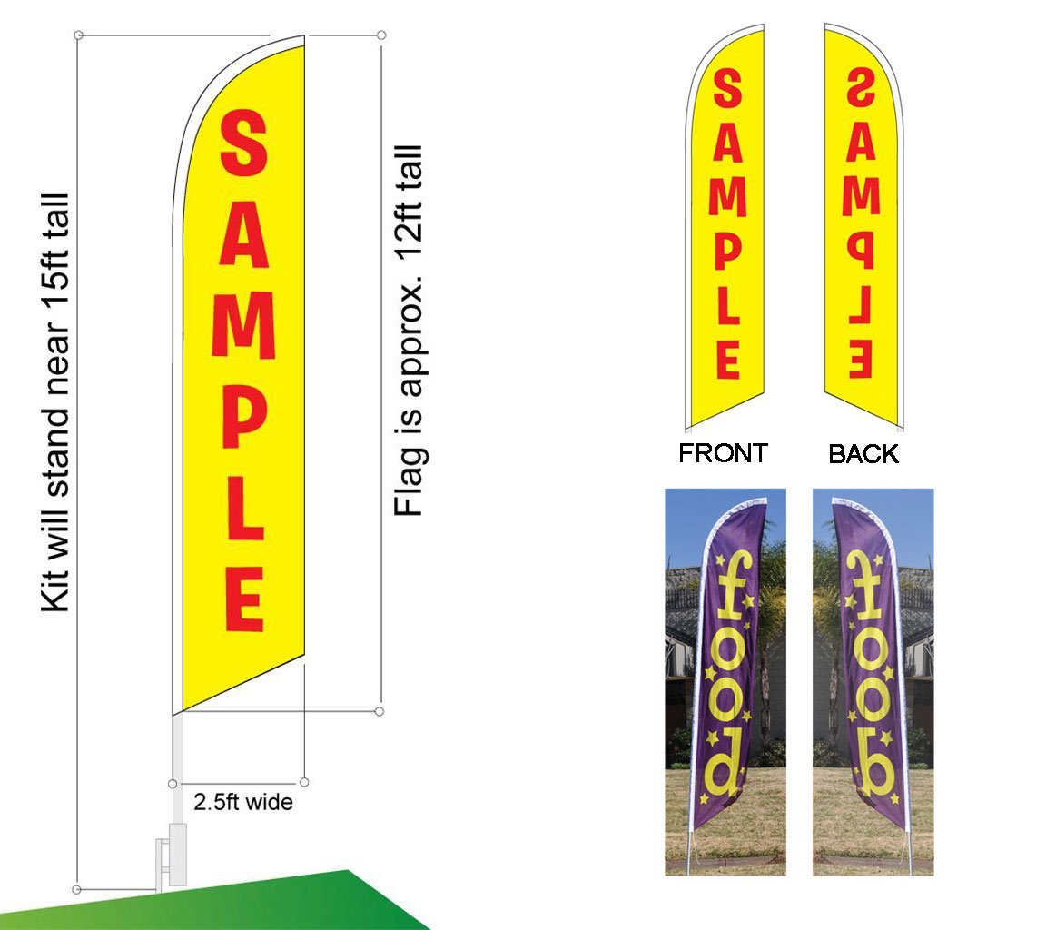 100% Hand Wash - Swooper Feather Flag Outdoor Advertising Sign for Car Wash Businesses With Complete Pole Kit and Ground Stake (Yellow & Red) | Perfect for Car Wash Promotions, Grand Openings & Outdoor Events