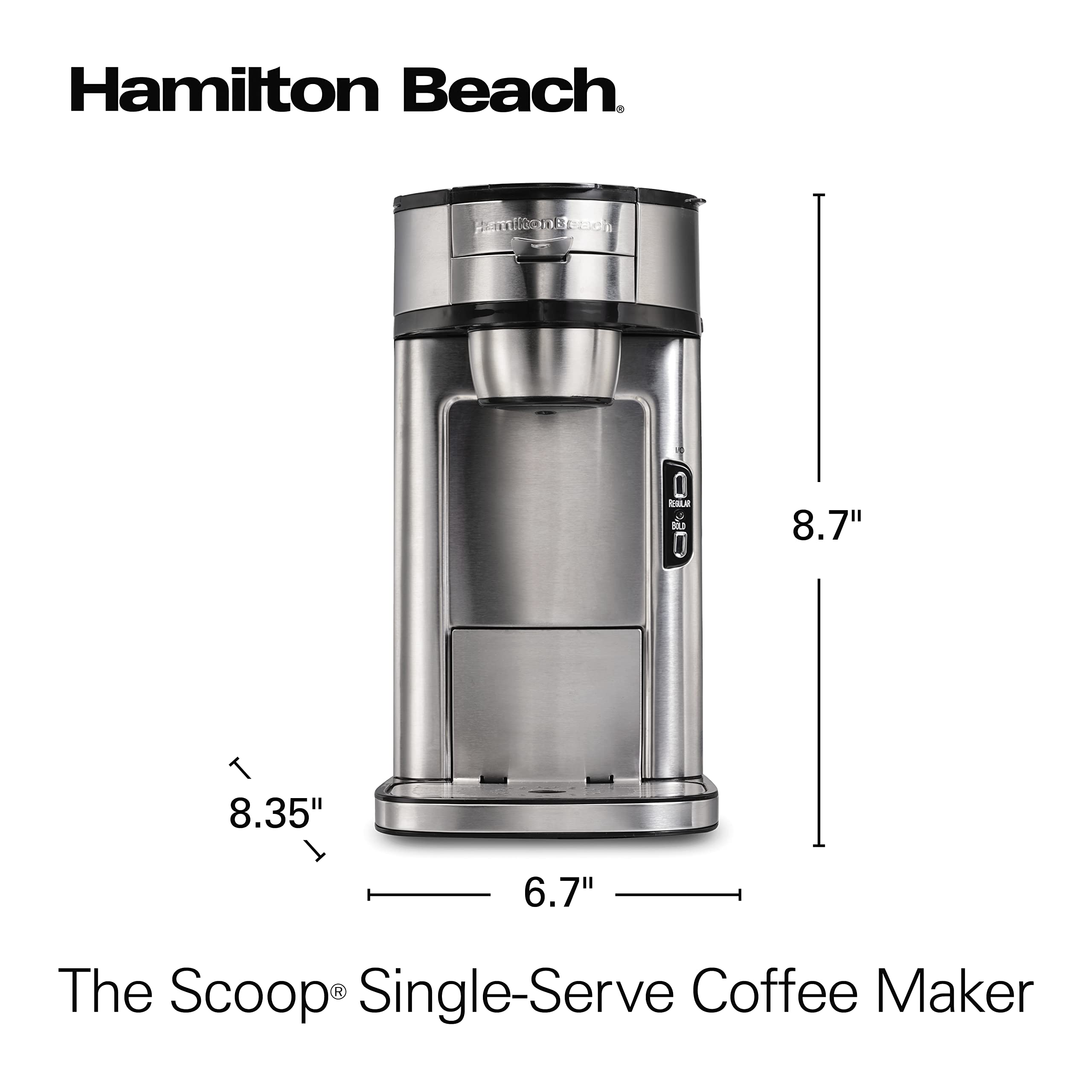 Hamilton Beach The Scoop Single Serve Coffee Maker - Fast Brewing for 8-14oz Cups, Stainless Steel Coffee Brewer - Perfect for Home, Office & Dorm Use
