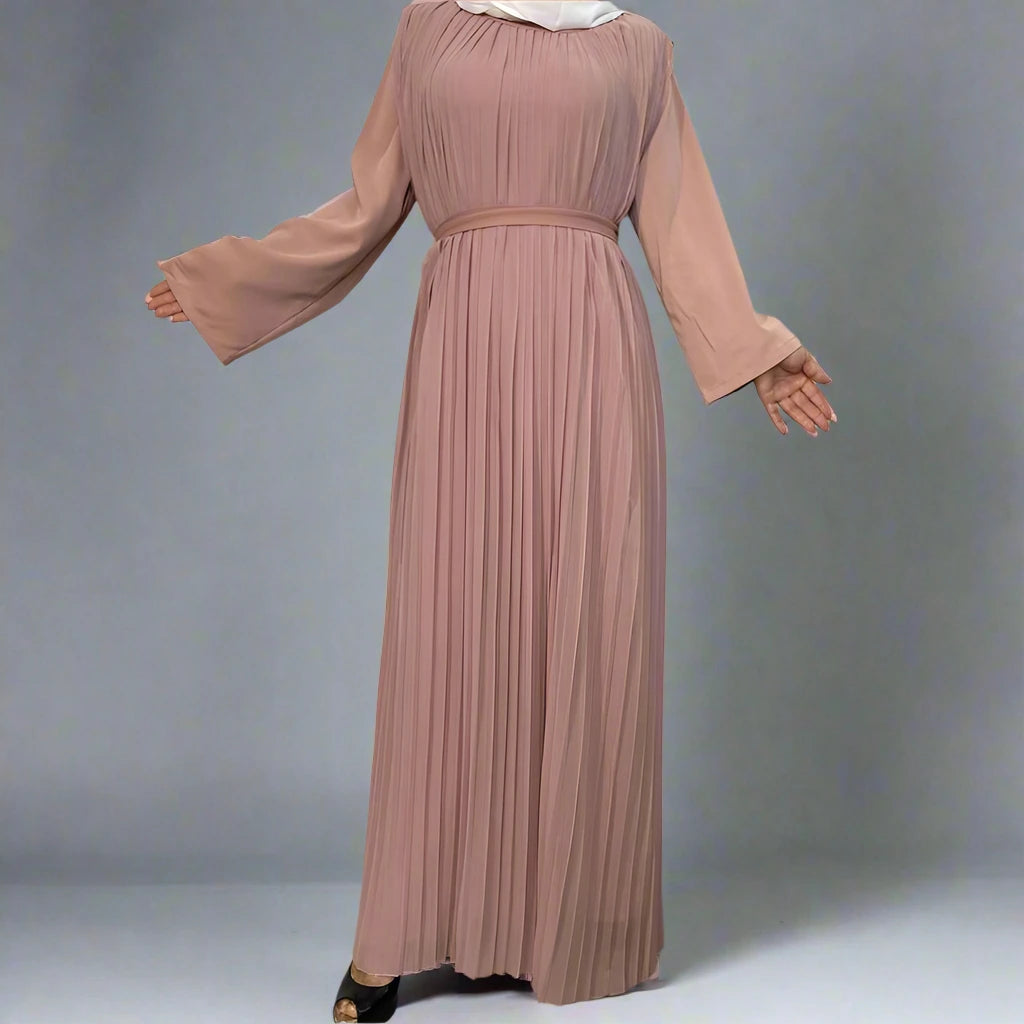 Muslim Women's One-Piece Wide Leg Pants Nida Pleated Loose Abaya Dress - Modest Islamic Prayer Dress for Home & Mosque
