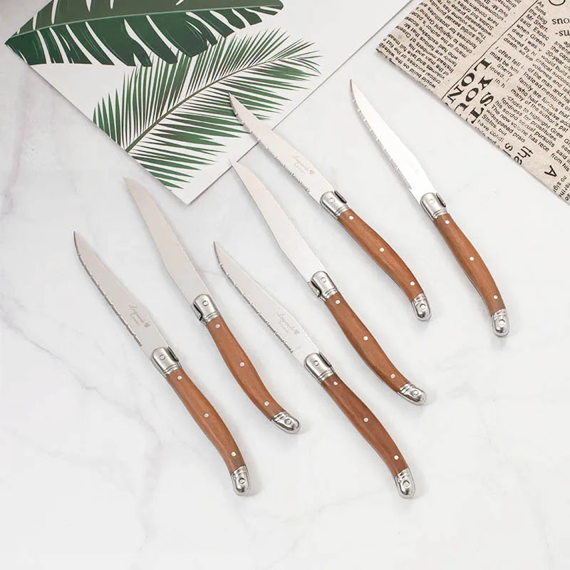 Premium Heritage Laguiole 12-Piece Wood & Stainless Steel Cutlery Set - Steak Knife Set for Fine Dining, BBQ, and Wedding Gifts