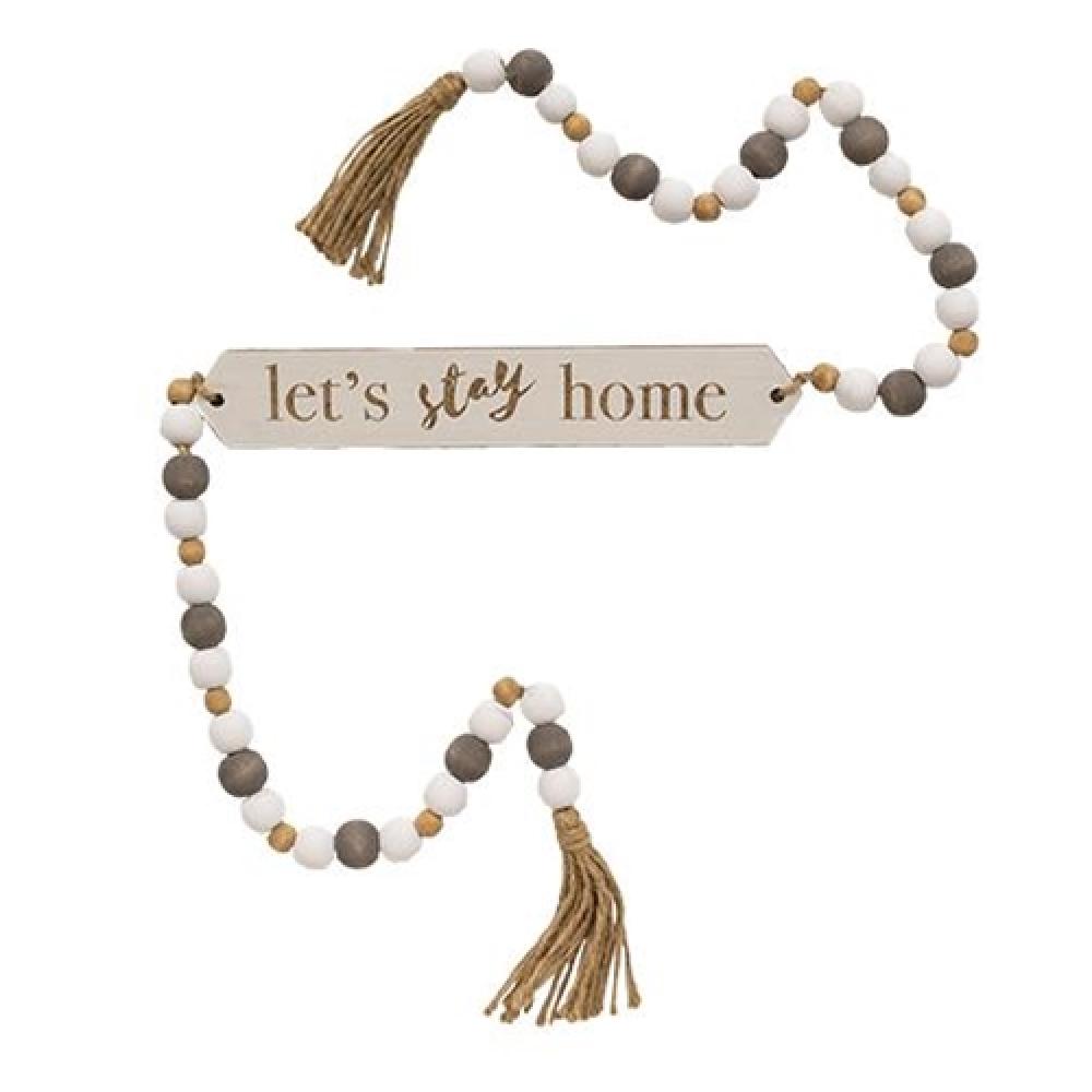 Let's Stay Home Beaded Banner - Handmade Wooden Wall Decor for Home, Nursery & Wedding - Perfect for Housewarming Gifts & Cozy Home Decor