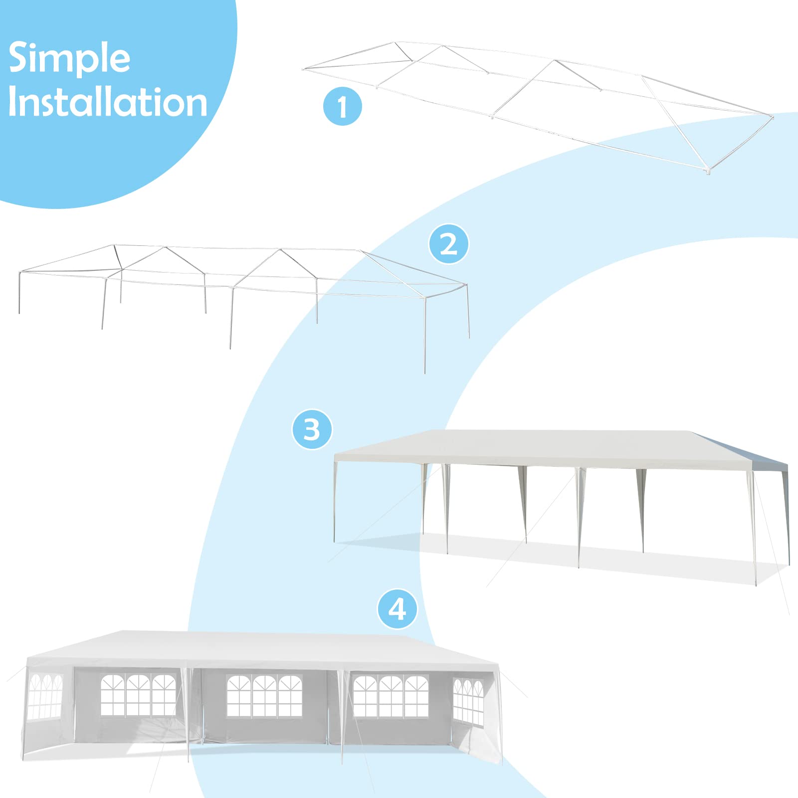 10FT x 30FT Heavy Duty Outdoor Wedding Party Tent with 5 Removable Sidewalls & Transparent Windows - Waterproof Instant Canopy Pavilion for Camping, BBQ, Backyard Events, and Outdoor Gatherings