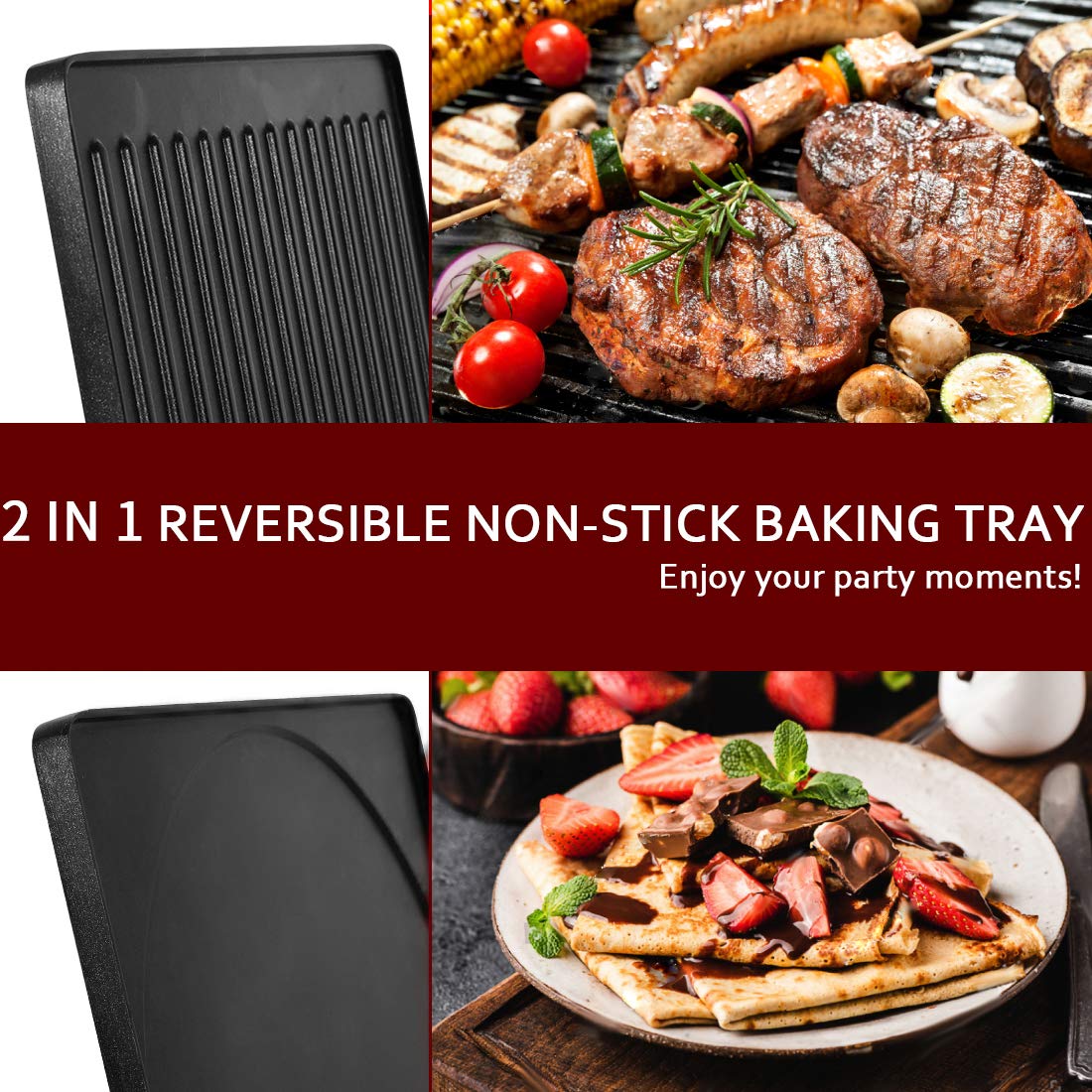 CUSIMAX Electric Raclette Grill & Korean BBQ - 2-in-1 Portable Tabletop Grill with Reversible Non-Stick Plates, Adjustable Temperature Control & 8 Paddles - Perfect for Indoor Parties, Cheese Melting & Crepe Making