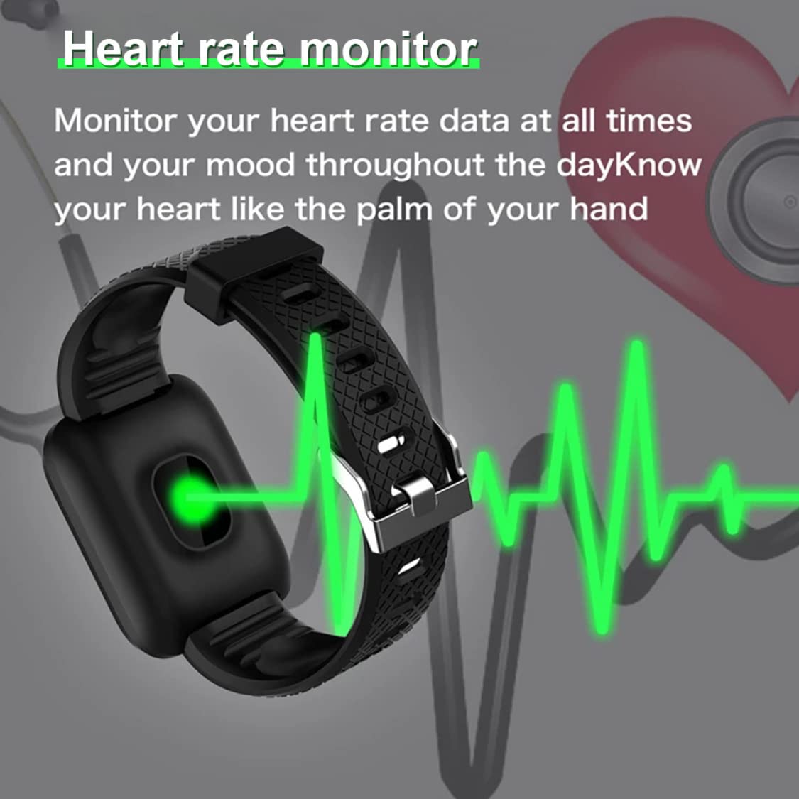 Smart Watch 116Plus - Wireless Fitness Tracker with Blood Pressure Monitor, Waterproof Activity Bracelet for Men & Women (Green) | Perfect for Running, Swimming & Daily Health Tracking