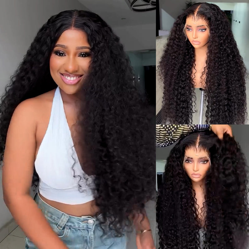 Eullair 15A Grade Kinky Curly Human Hair Lace Frontal Wig - Transparent HD Lace Pre-Plucked with Full Ends for Women | Natural Black Hair for Daily Wear, Parties & Special Occasions