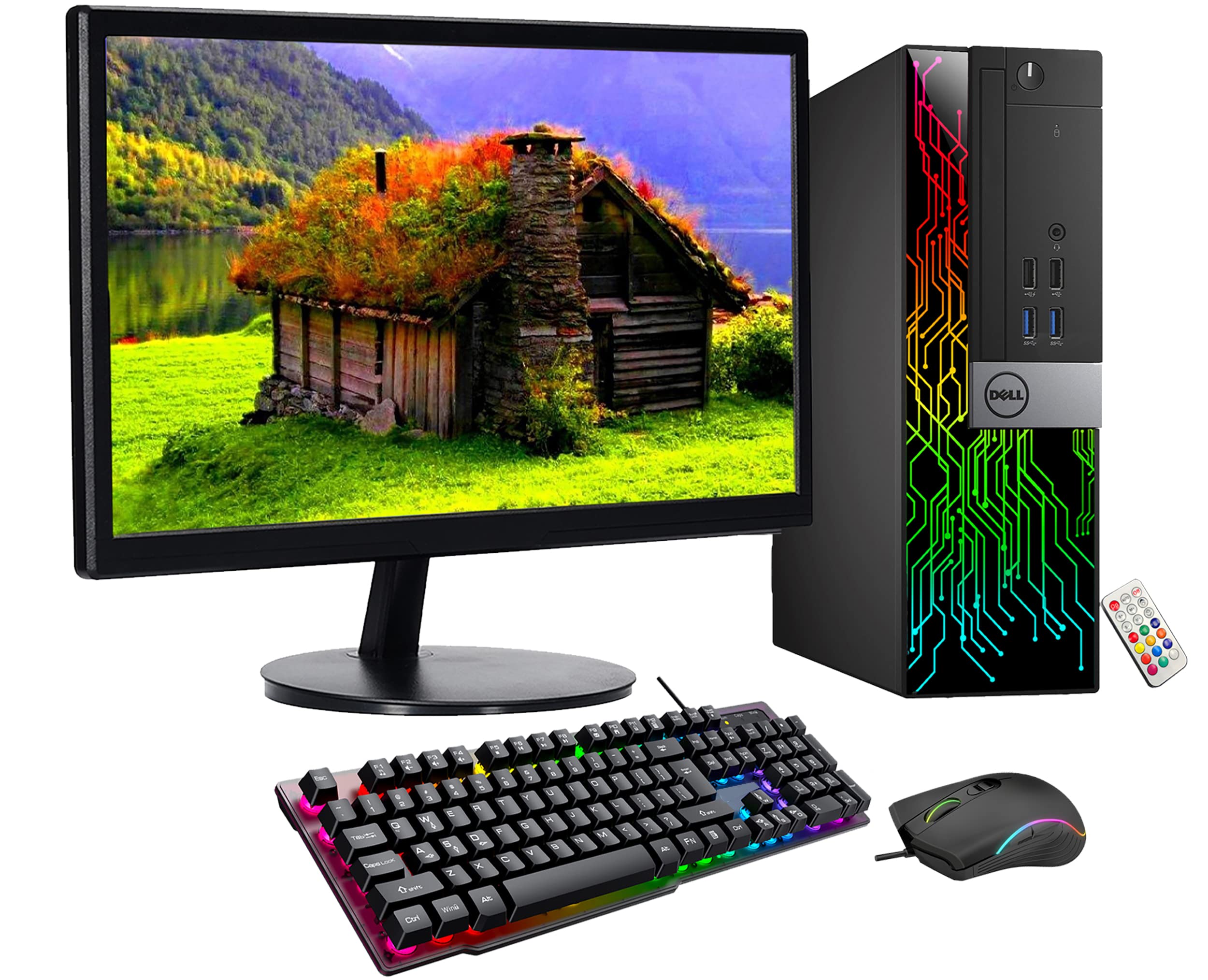 Refurbished Dell OptiPlex Desktop Computer with Custom RGB Lighting - Intel Core i5-6500, 8GB RAM, 256GB SSD, Windows 10 Pro, WiFi, HDMI - Includes 22 Inch Monitor for Gaming & Office Work