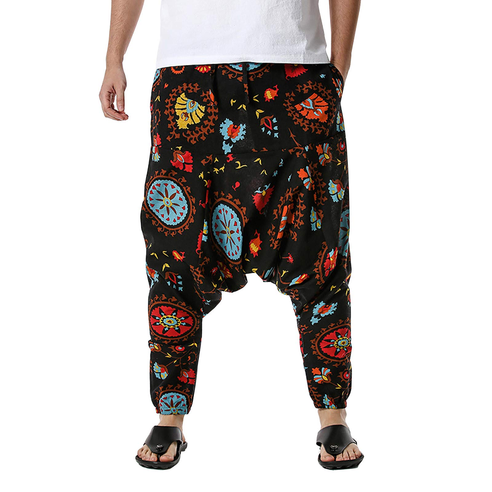 Men's Casual Cotton-Linen Loose Pants with Elastic Waist - Lightweight, Slim Fit & Comfortable for Home, Lounge & Outdoor Wear