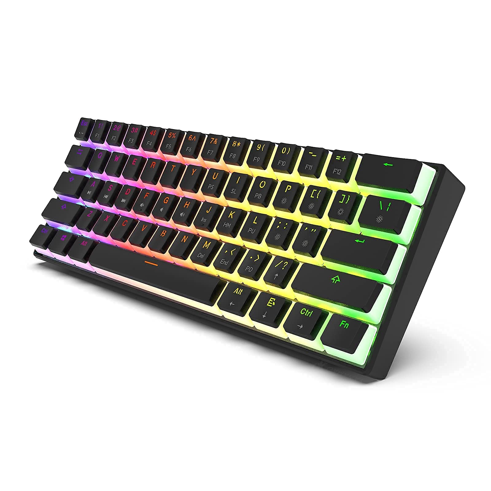 GK GAMAKAY MK61 61-Key RGB Gaming Keyboard - Gateron Optical Switches, Pudding Keycaps, Waterproof (Yellow Switch V2) for Esports & Office
