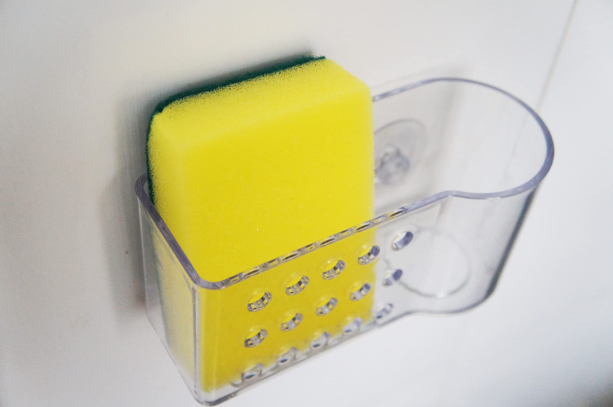 AMUONTY Clear Plastic Sponge Holder for Kitchen Sink - Suction Cup Sponge Caddy & Sink Organizer (5.7