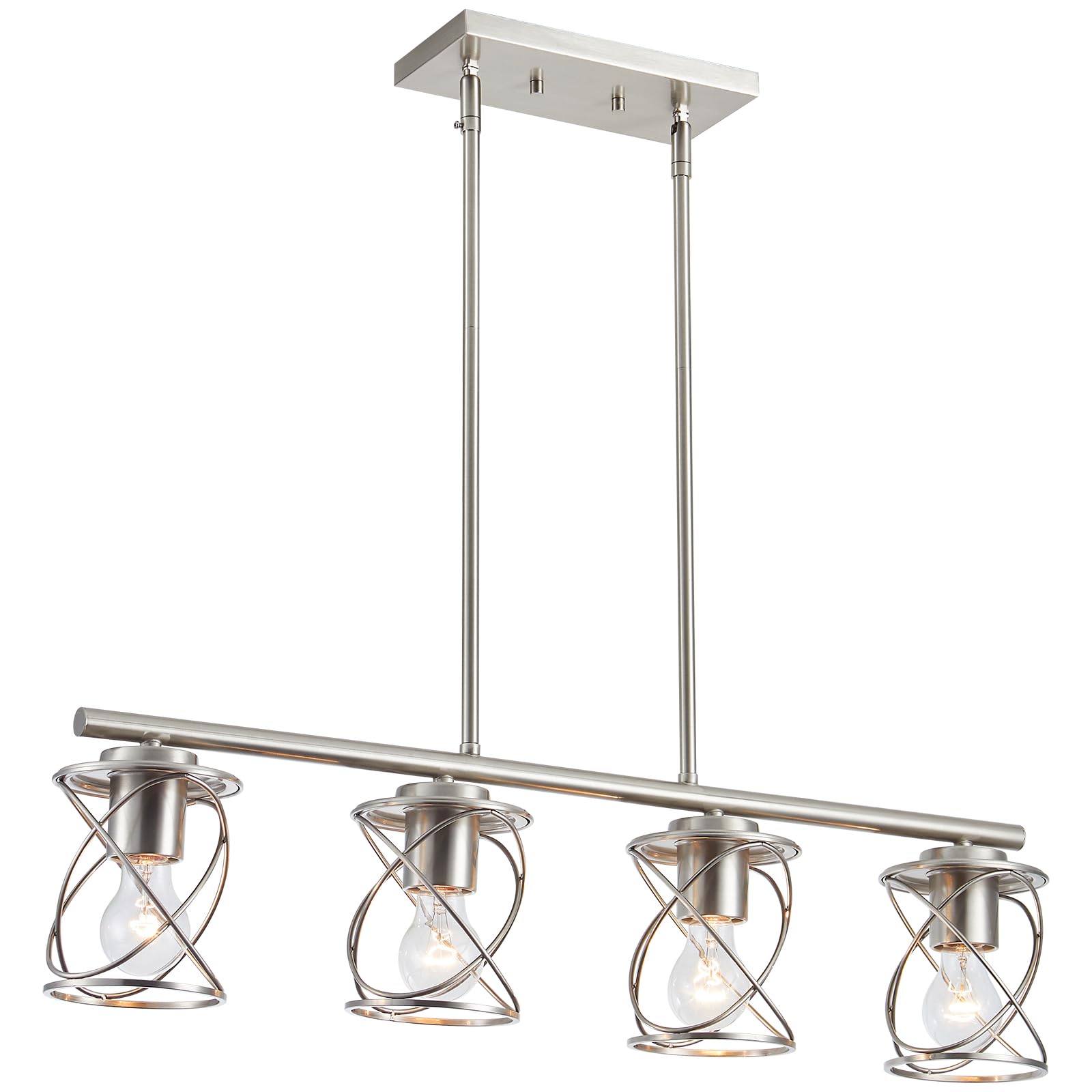 Farmhouse Linear Pendant Light - 4-Light Adjustable Kitchen Island Lighting Fixture in Brushed Nickel - Perfect for Dining Room, Living Room & Kitchen Table Decor