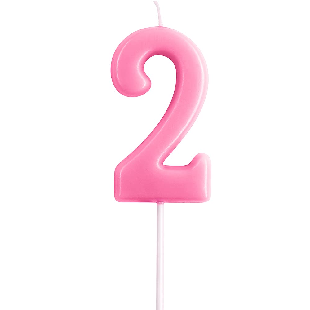 2nd Birthday Candle - 2.76 Inch Large Number 2 Candle for Cake Decorations | Pink Birthday Party Supplies for Toddler Celebrations, Anniversaries & Special Occasions | Perfect for 2-Year-Old Birthday Cakes, Baby Showers & Wedding Anniversary Decor