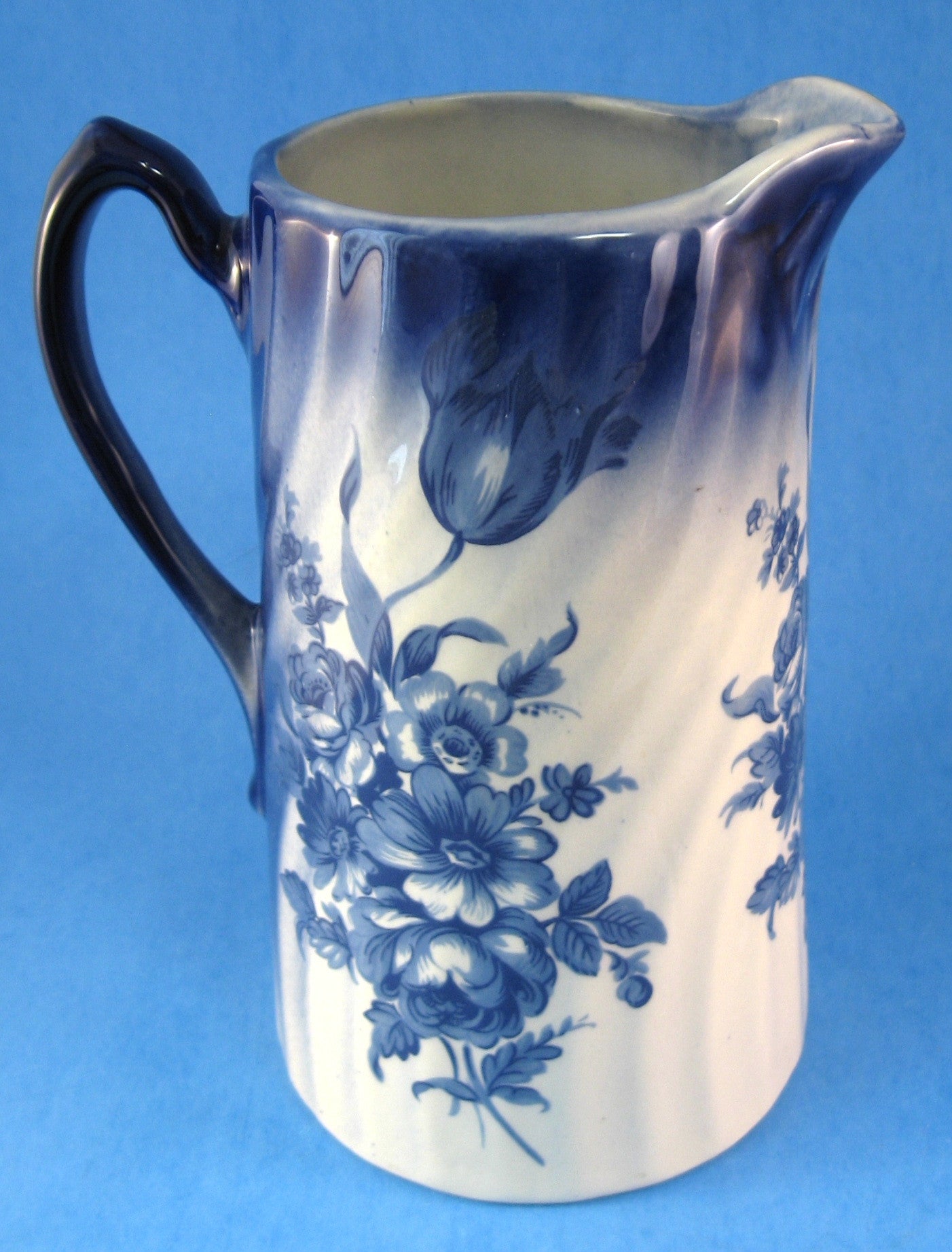 Vintage Staffordshire Blue Transferware Pitcher Jug - 7 Inches Floral Design England 1950s - Perfect for Tea Service, Home Decor & Antique Collectors