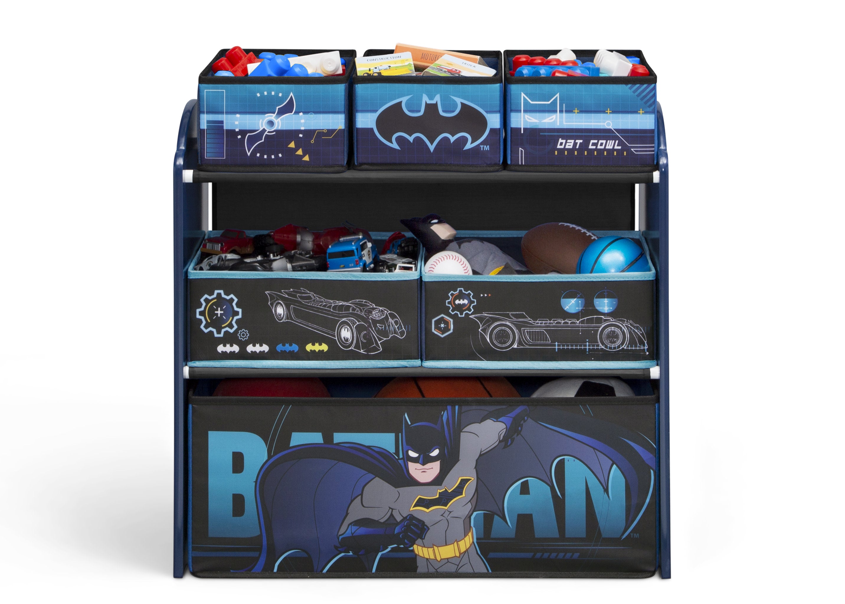 Batman Toy Organizer with 6 Bins - Kids Room Storage Solution for Toys, Books & School Supplies - Perfect for Playrooms, Bedrooms & Daycare Centers
