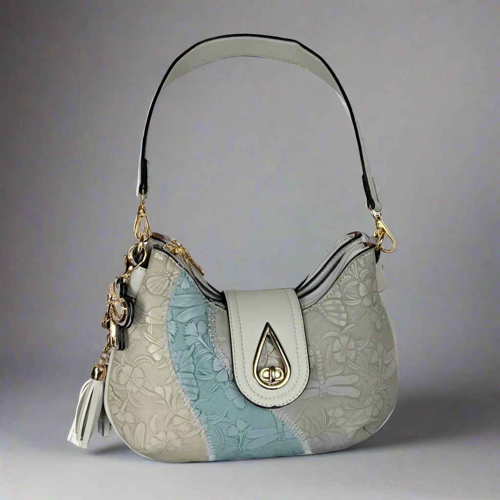 Elegant Italian Small Shoulder Bag with Dragonfly, Butterfly & Floral Embroidery - Perfect for Women's Daily Use, Travel & Fashion Accessories