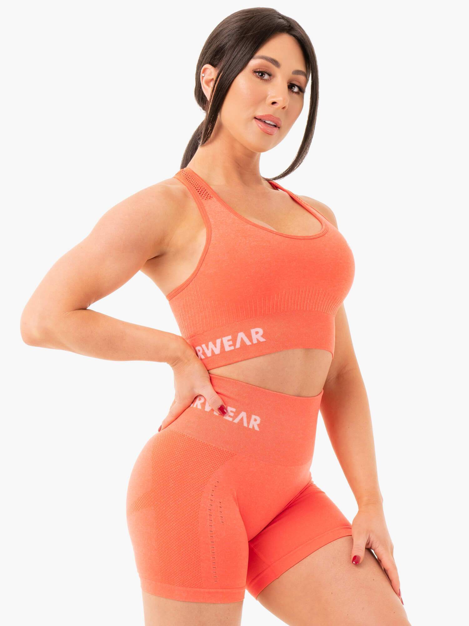 Seamless Staples Sports Bra for Women - High Support Workout Top in Orange Marl - Perfect for Yoga, Running & Gym Fitness