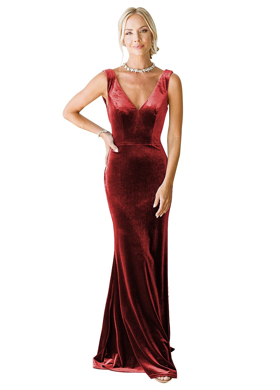 Elegant V-Neck Velvet Bridesmaid Dresses - Long Mermaid Evening Gowns for Women | Sleeveless Formal Gown for Weddings, Prom & Special Occasions