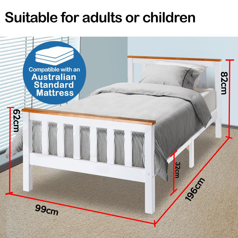 Kids Single Wooden Bed Frame Base - White | Sturdy & Safe Wooden Bed for Children's Room | Perfect for Toddlers, Kids & Teens Bedrooms