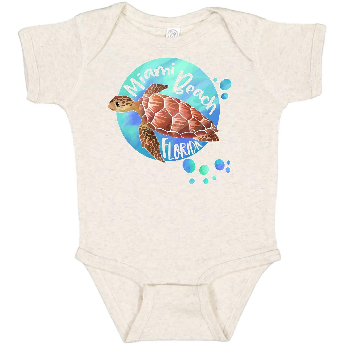 Inktastic Miami Beach Florida Swimming Sea Turtle with Bubbles Baby Bodysuit - Cute Ocean-Themed Onesie for Newborns & Infants - Perfect for Beach Vacations, Pool Parties & Summer Outfits