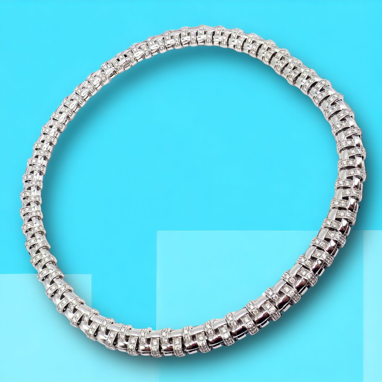 Authentic Tiffany & Co Vannerie 18k White Gold Basket Weave Diamond Necklace | Luxury Jewelry for Women | Perfect for Weddings, Anniversaries & Special Occasions