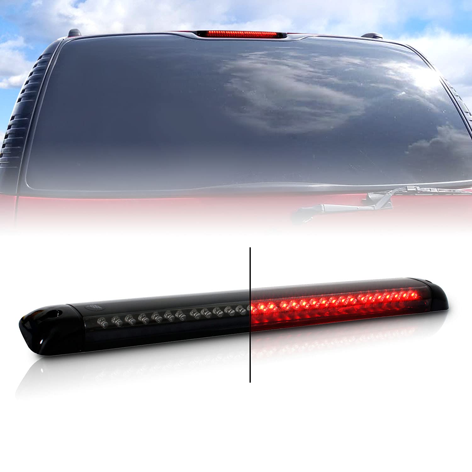 AmeriLite Smoke LED 3rd Brake Lights for Chevy Silverado, Tahoe, Suburban & GMC Sierra, Yukon - High Visibility Safety Light for Trucks & SUVs - Perfect for Night Driving and Off-Road Adventures