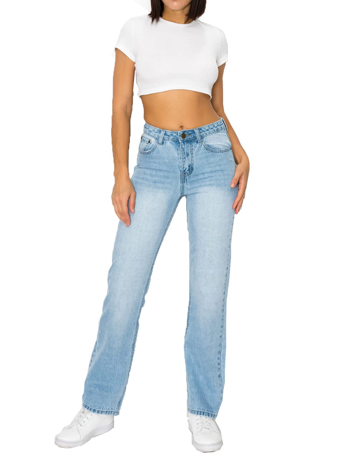 ZAMONG Women's Mid Waist Straight Leg Jeans - Comfortable Stretch Denim Pants for Casual Wear & Everyday Outfits