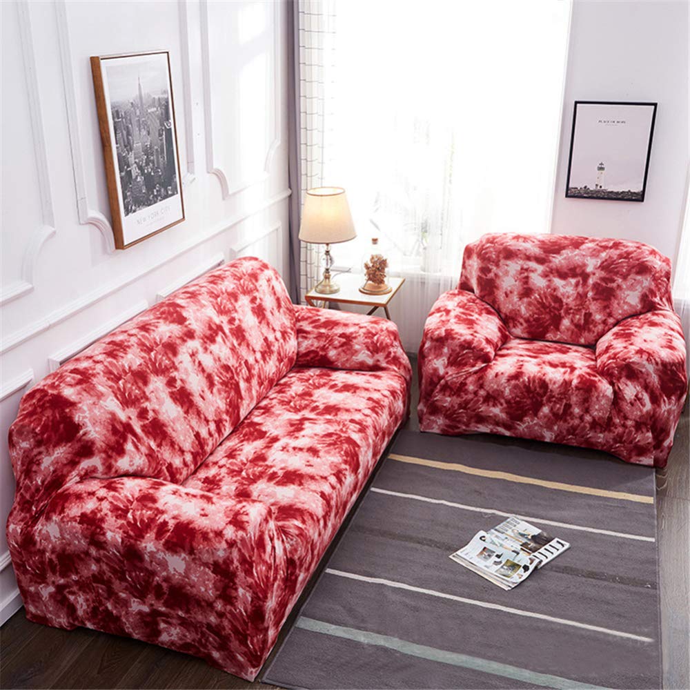 TEQIN Stretch Sofa Cover - Graffiti Print All-Inclusive Sofa Protector, Soft Furniture Cover for 4-Person Living Room Sofa (235-310 Inches), Red - Perfect for Home Decor & Pet Protection