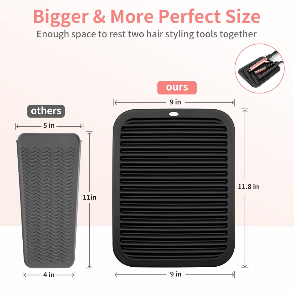 **Heat Resistant Silicone Mat for Hair Styling Tools - Large Hot Tools Straightener Mat for Curling Iron, Flat Iron & Vanity Countertop - Black (Perfect for Home Salon & Professional Use)**