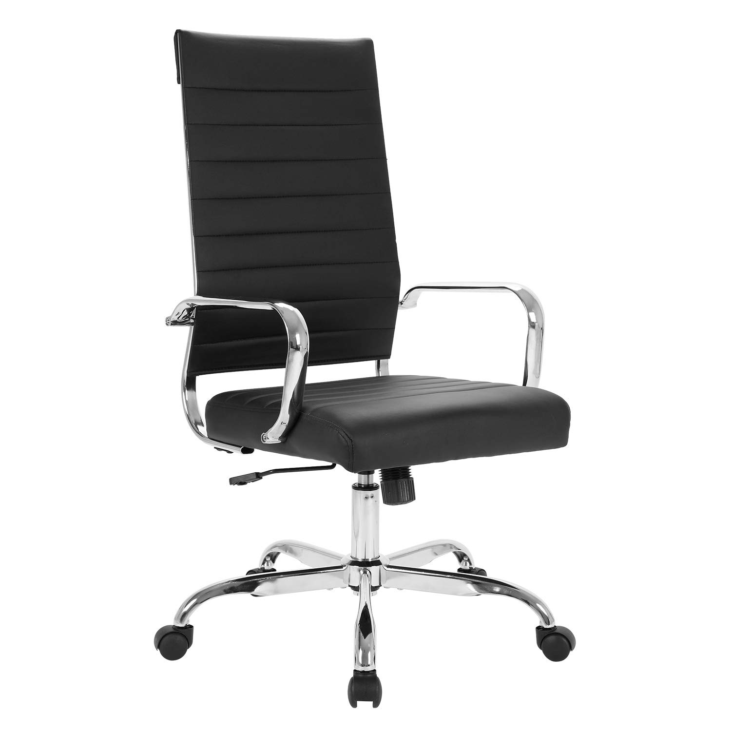 Premium LANDSUN High Back Executive Office Chair - Ergonomic Ribbed Leather Swivel Desk Chair with Adjustable Height, Wheels & Armrests - Ideal for Home Office, Conference Rooms & Task Workstations (Black)