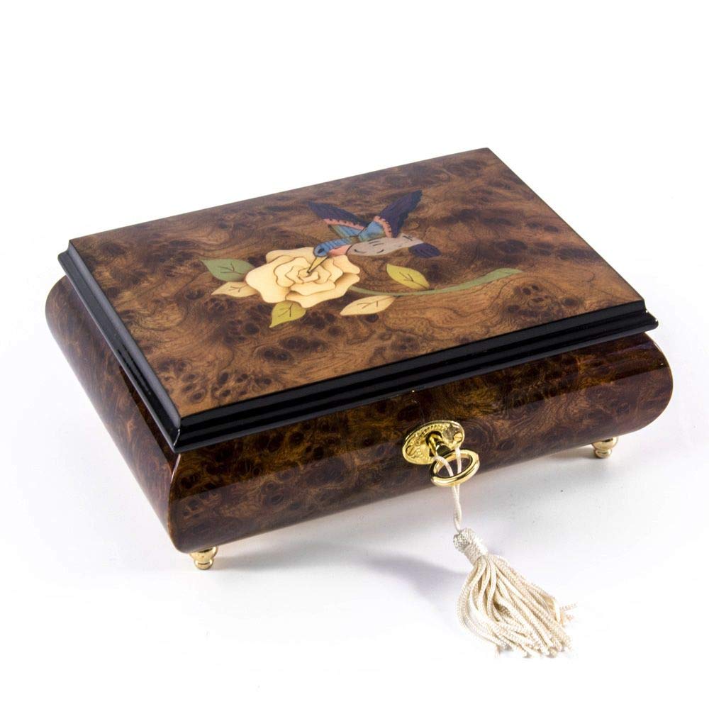 18-Note Musical Jewelry Box with Hummingbird & White Rose Wood Inlay - Plays Multiple Songs Including 'Daddy's Little Girl' - Perfect Gift for Birthdays, Anniversaries & Special Occasions