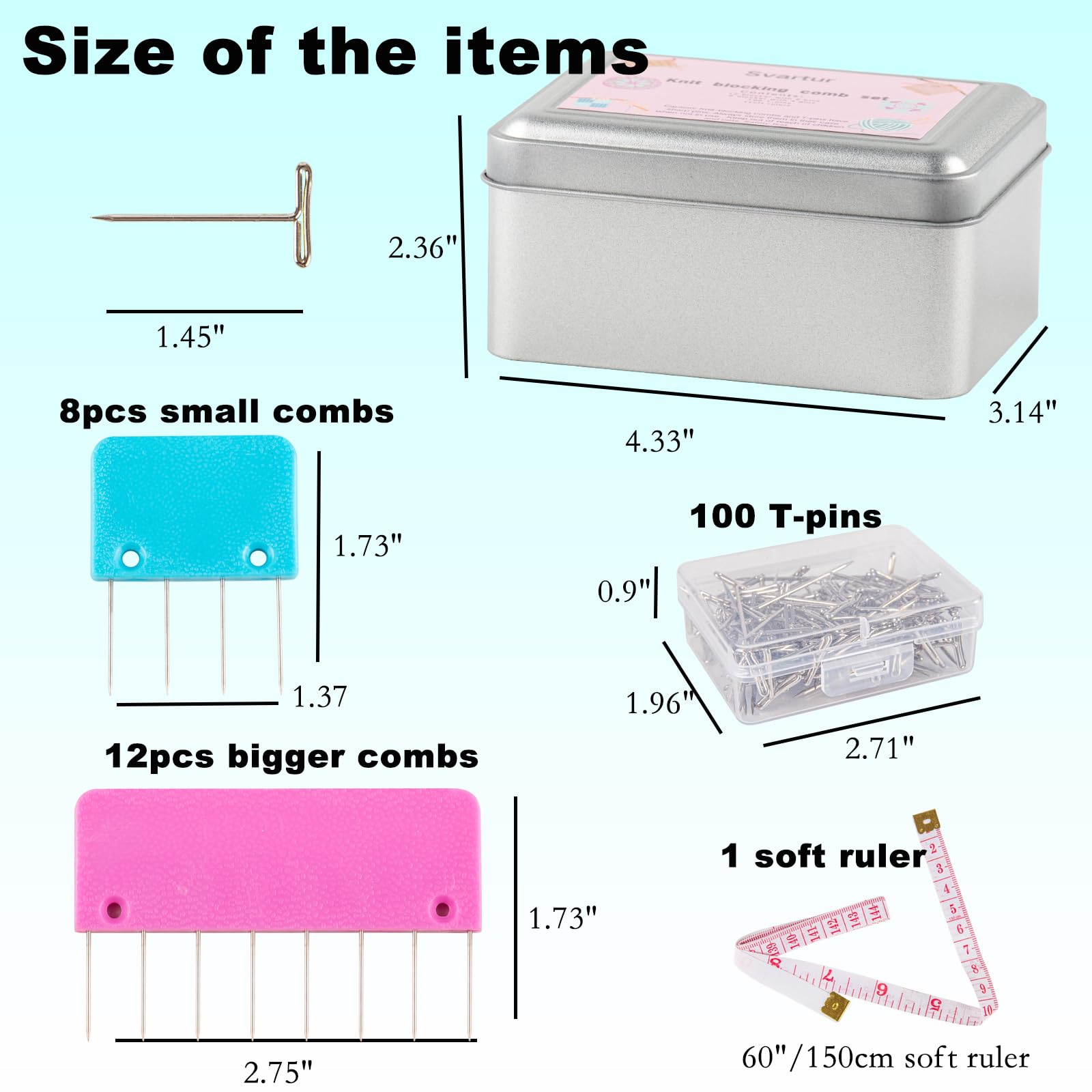 Crochet Blocking Pin Kit with 20 Knit Blocking Combs & 100 T-Pins - Rainbow Knitting Block Pins for Blocking Mats in Multicolor & White - Perfect for DIY Knitting, Crochet Projects & Fabric Blocking