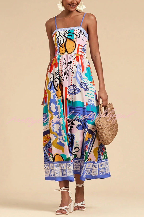 Stylish Printed Sling Back Pleated Midi Dress for Women | Summer Vacation & Holiday Party Outfit | Perfect for Beach Getaways, Cocktail Events & Special Occasions
