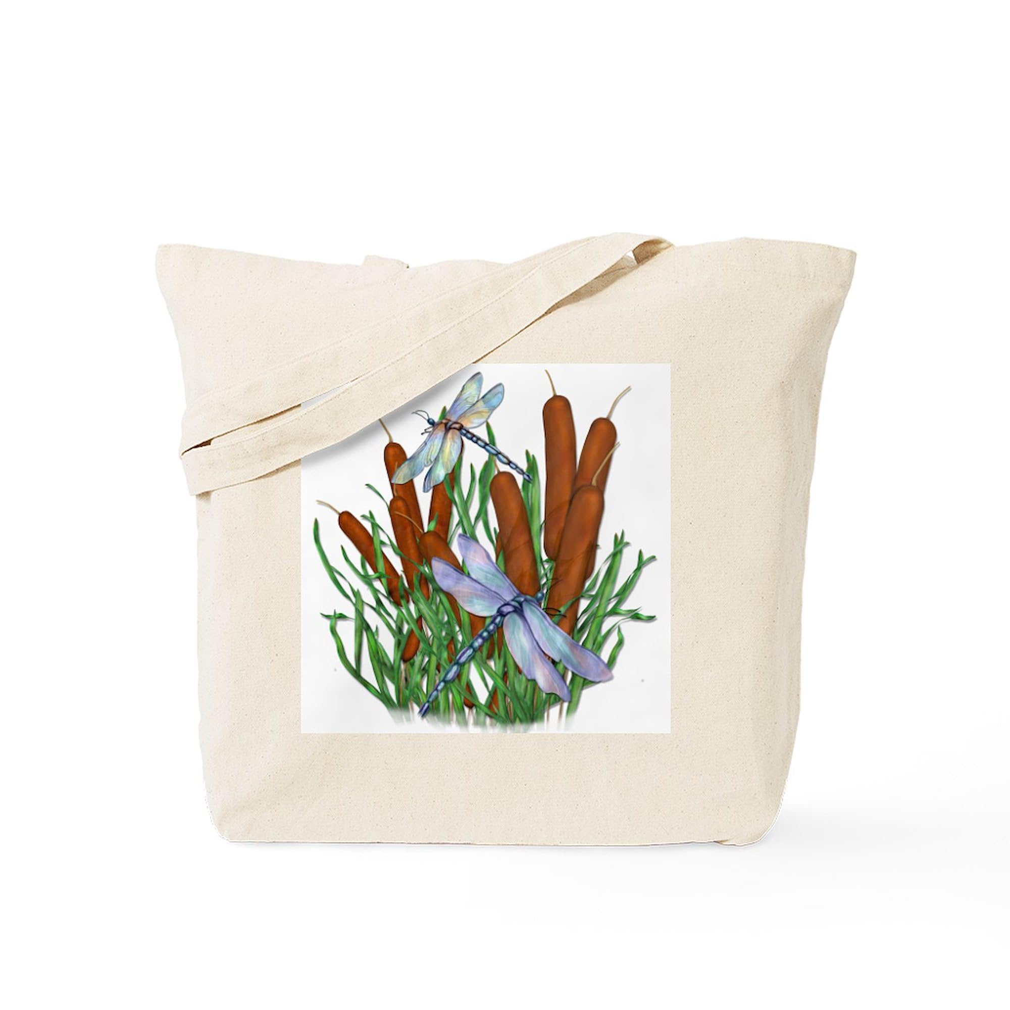 Dragonfly & Cattails Canvas Tote Bag - Eco-Friendly Reusable Shopping Bag for Groceries, Beach, Work & Daily Use