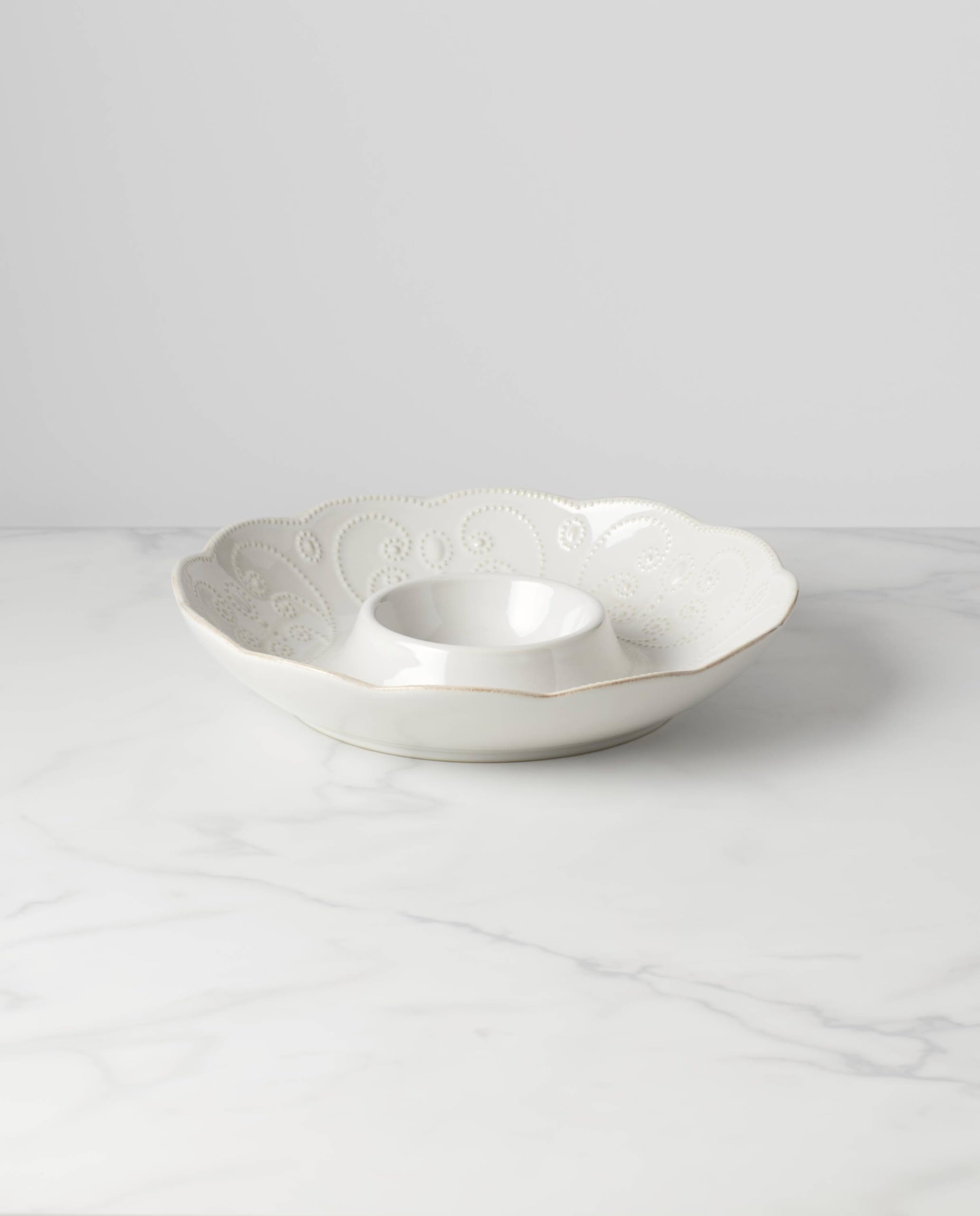 Lenox French Perle White Chip and Dip Serving Tray - Elegant Appetizer Platter for Parties, Entertaining & Holiday Gatherings