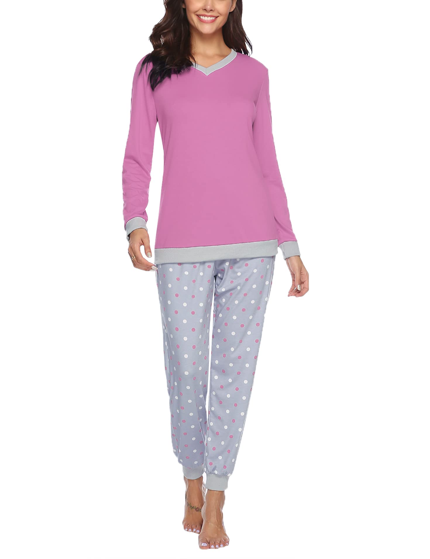 Women's Cotton Pajama Set - 2-Piece Long Sleeve Sleepwear for Lounge & Home