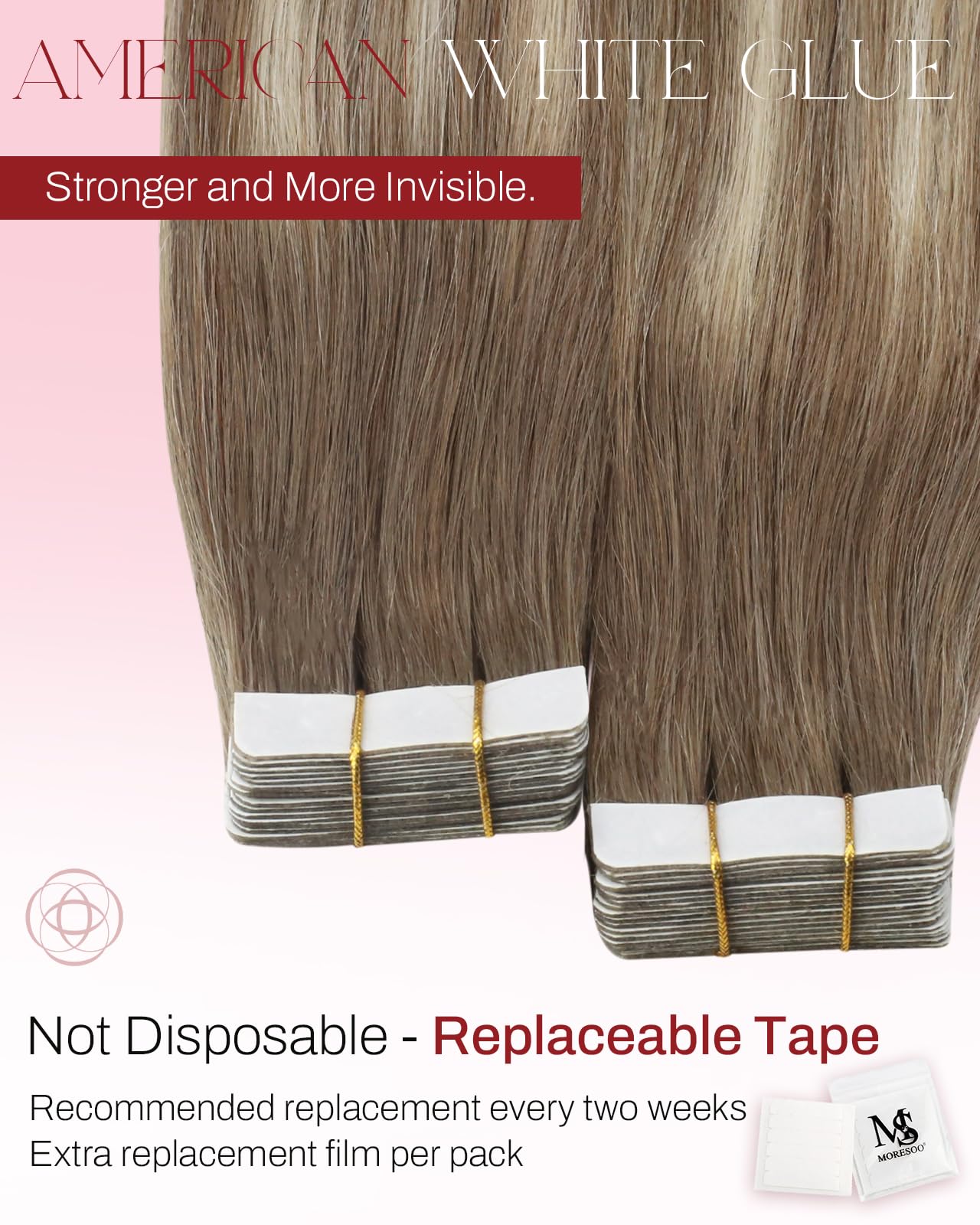 Premium Moresoo Balayage Tape-in Hair Extensions 16 Inch - 100% Real Human Hair, Ombre Ash Brown to Blonde Mix with Light Blonde (#8/22/8) - 20pcs 50g Set - Seamless Blending for Everyday Wear & Special Occasions
