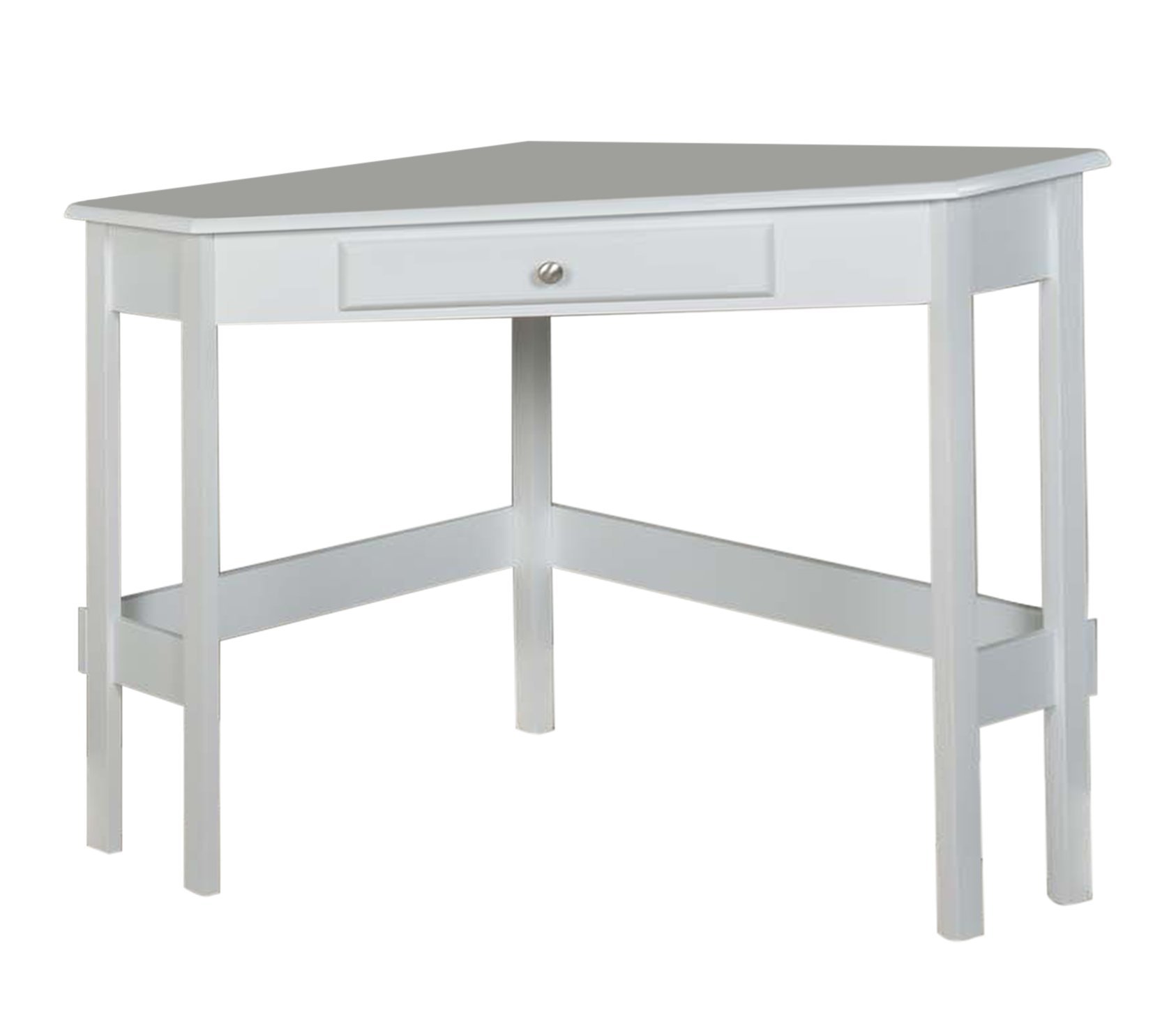 Kings Brand Furniture - Hastings White Wood Corner Desk with Drawer for Home & Office - Perfect for Small Spaces, Study Rooms & Workstations