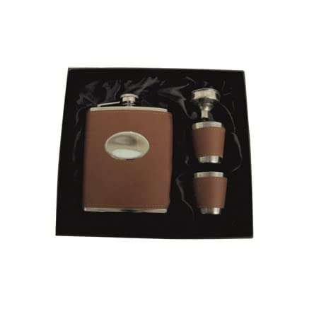 Personalized Engraved Brown 7oz Stainless Steel Hip Flask Gift Set with 2 Shot Glasses & Funnel - Perfect for Weddings, Birthdays & Outdoor Adventures