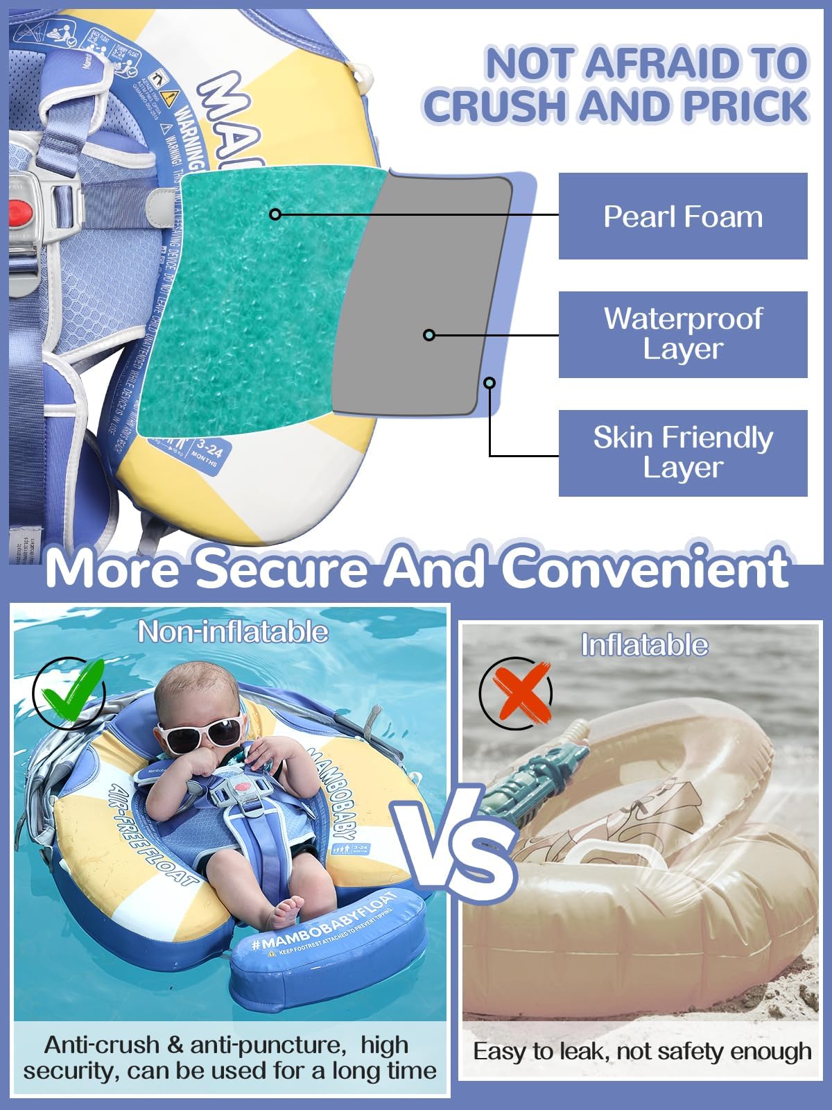 **Mambobaby Baby Pool Float with Canopy & Tile - Non-Inflatable Infant Swim Trainer Ring for Toddlers 3-24 Months - Adjustable Strap for Boys & Girls - Perfect for Beach, Pool & Summer Water Play**