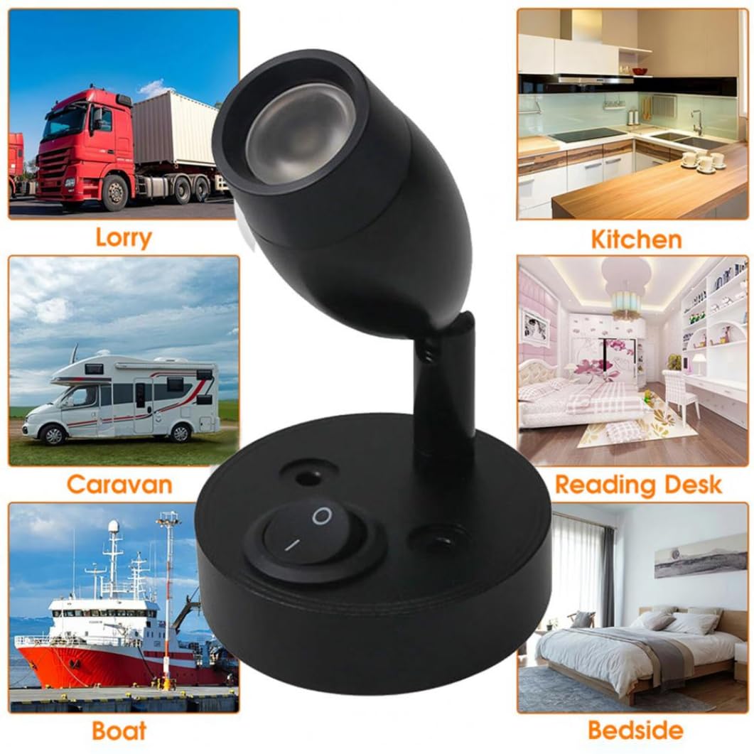 12V LED Reading Light - 3W Wall Sconce for Bedroom, RV, Boat & Motorhome - Black Set of 2 - Perfect for Night Reading, Cabinet Display & Bedside Lighting - Energy Efficient 12V LED Spot Light