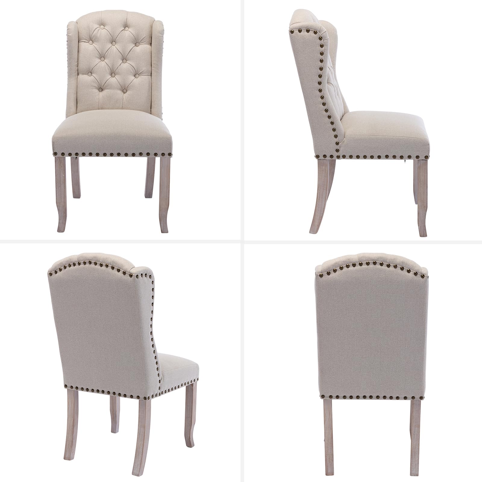 Modern Tufted Dining Chairs Set of 2 - Linen Upholstered Armless Side Chairs with Solid Wood Frame for Kitchen, Dining Room & Guest Seating - Wingback Accent Chairs in Beige - Perfect for Small Spaces, Breakfast Nooks & Formal Dining Areas