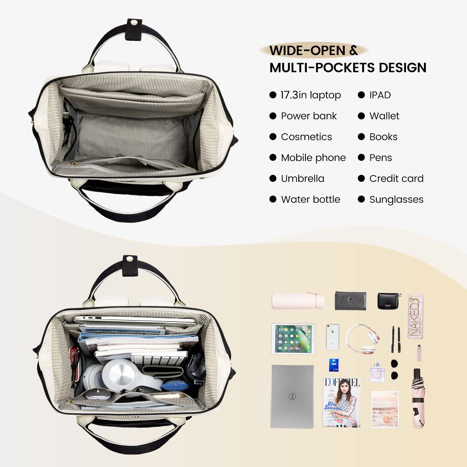 LOVEVOOK Waterproof Laptop Backpack for Women - 17.3 Inch Business Travel Computer Bag with USB Charging Port, Durable Teacher Nurse Work Backpack | Perfect for Office Commute, College Campus & Daily Use