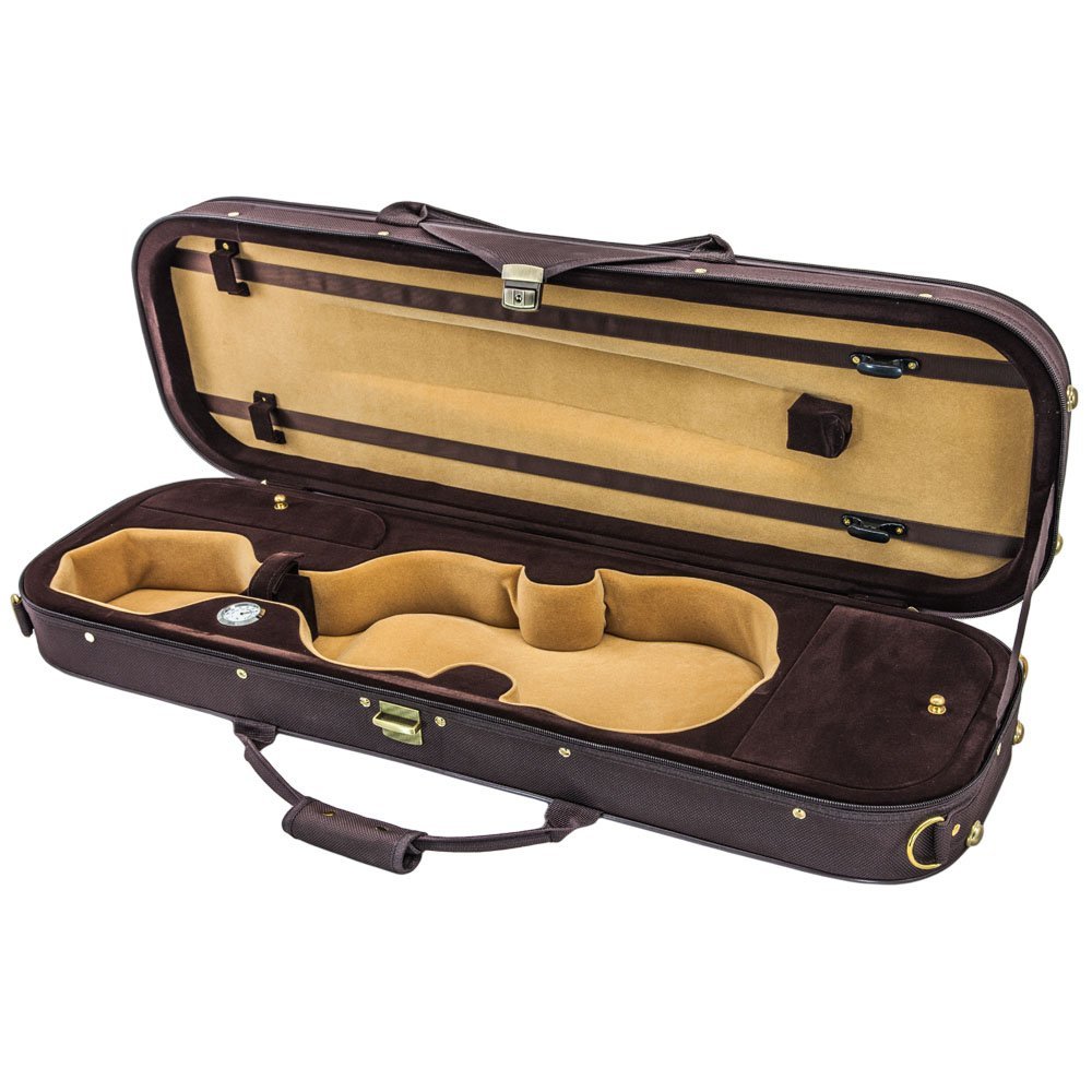 SKY 4/4 Full Size Violin Case - Lightweight Oblong Design with Built-in Hygrometer, Brown/Coffee Khaki Color - Perfect for Professional Musicians & Music Students