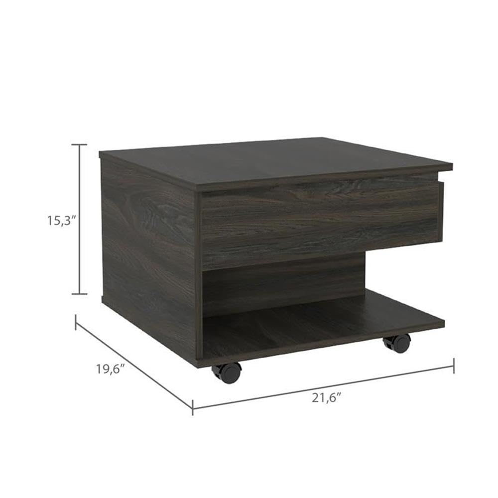 Pemberly Row Espresso Coffee Table with Wheels - Perfect for Living Room, Office, and Small Spaces