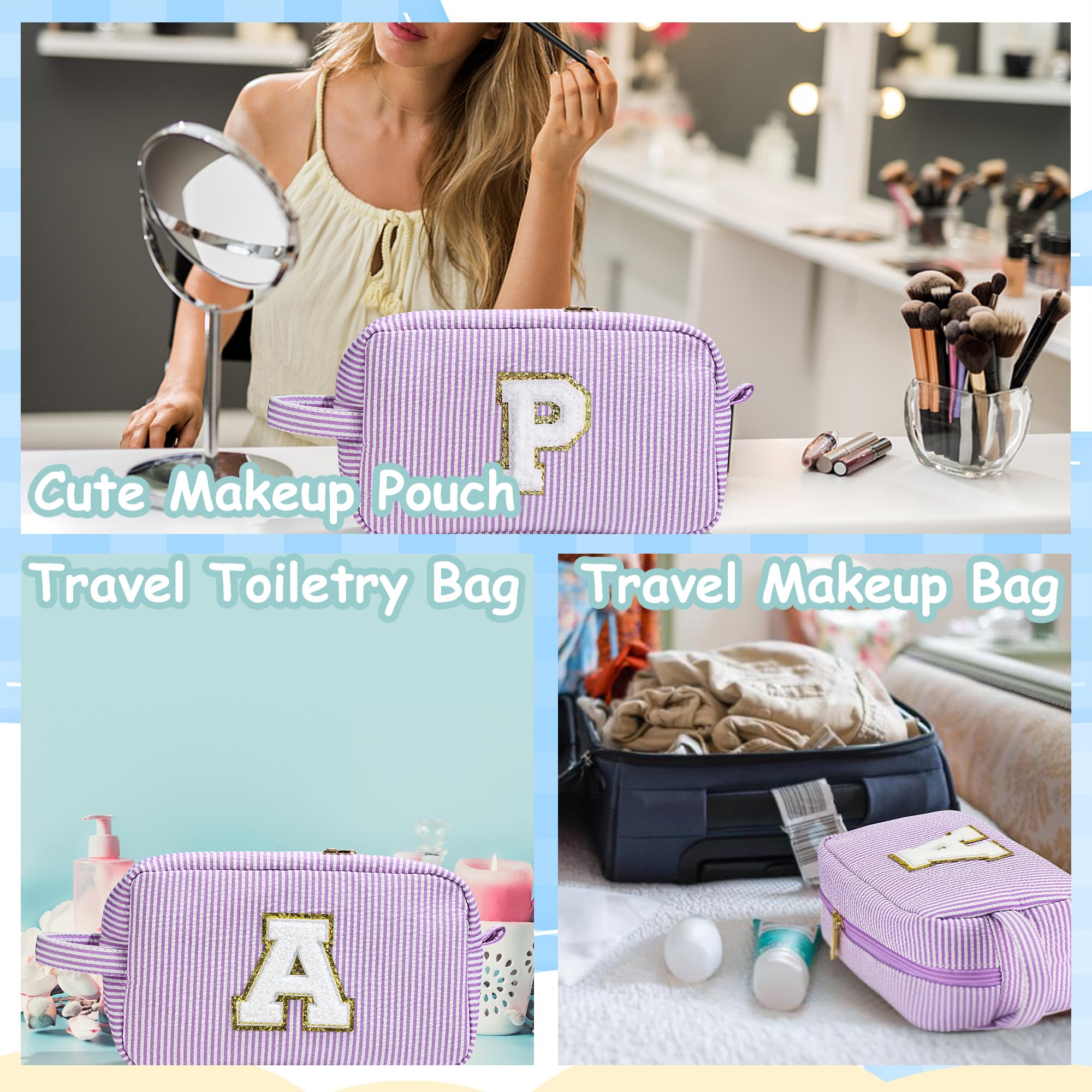 YOOLIFE Personalized Initial Makeup Bag - Easter Gifts for Women, Teens & Kids | Birthday Present for Mom, Sister, Friend & Daughter | Perfect for Travel, School & Cosmetic Storage